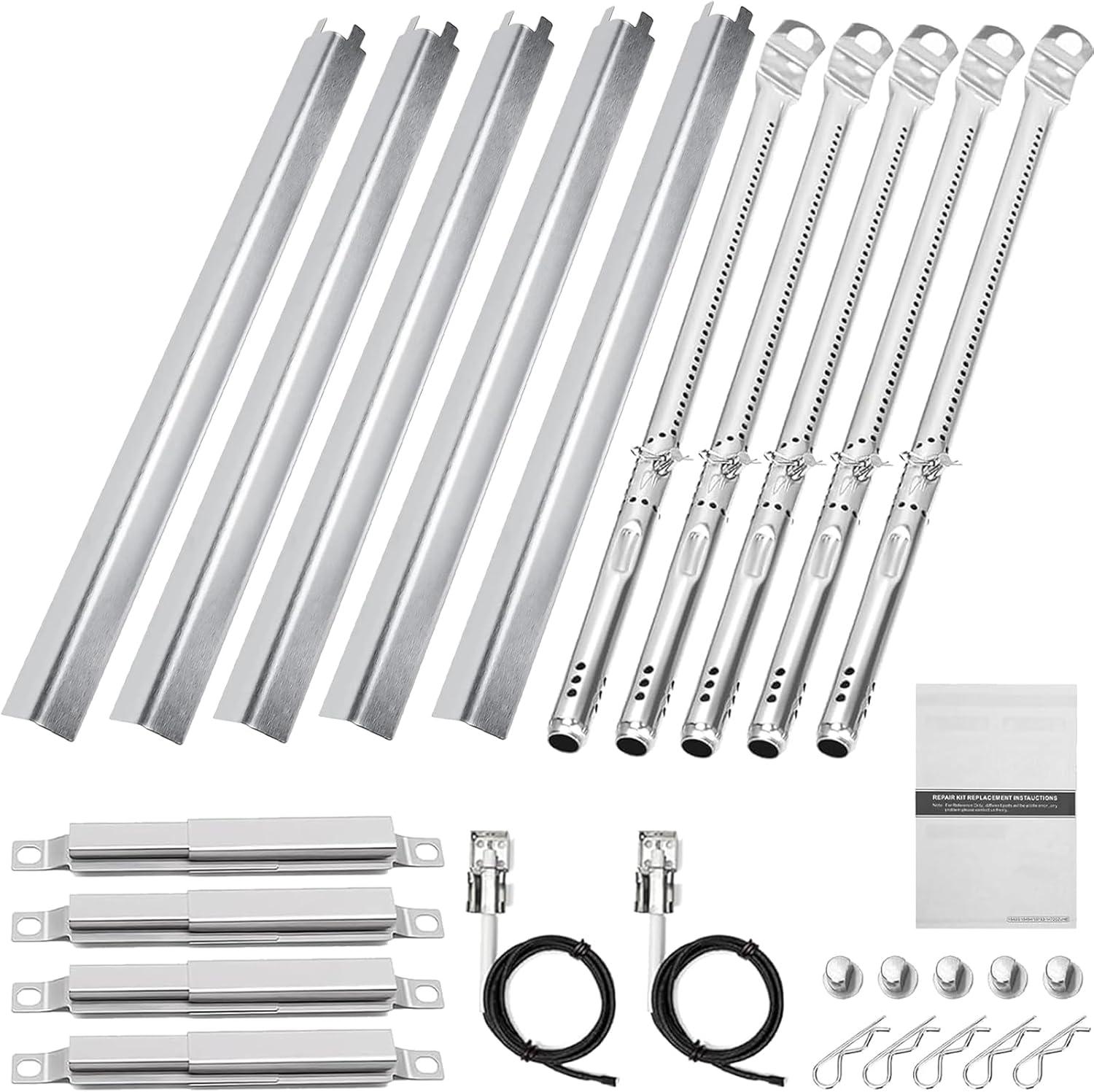 imageUniflasy Grill Parts for Charbroil Performance 2Burner 463630021 463655021 463655421 463655621for Charbroil 4Burner 463365021 463448021 Grill Burner Tube Heat Plates Shield Crossover Tube Igniter5burner kits