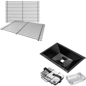 Uniflasy 7639 Stainless Steel Grates and 99250 Grease Tray with Catch Pan for Weber Spirit E-310/E-320 Series, Genesis Silver/Gold B & C, Stainless Steel Grates and Grease Tray with Aluminum Liner