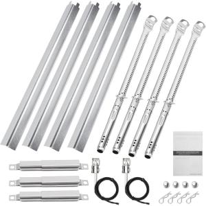Uniflasy Grill Parts for Charbroil Performance 2-Burner 463630021 463655021 463655421 463655621,for Charbroil 4-Burner 463365021 463448021 Grill Burner Tube Heat Plates Shield Crossover Tube Igniter(4-burner kits)
