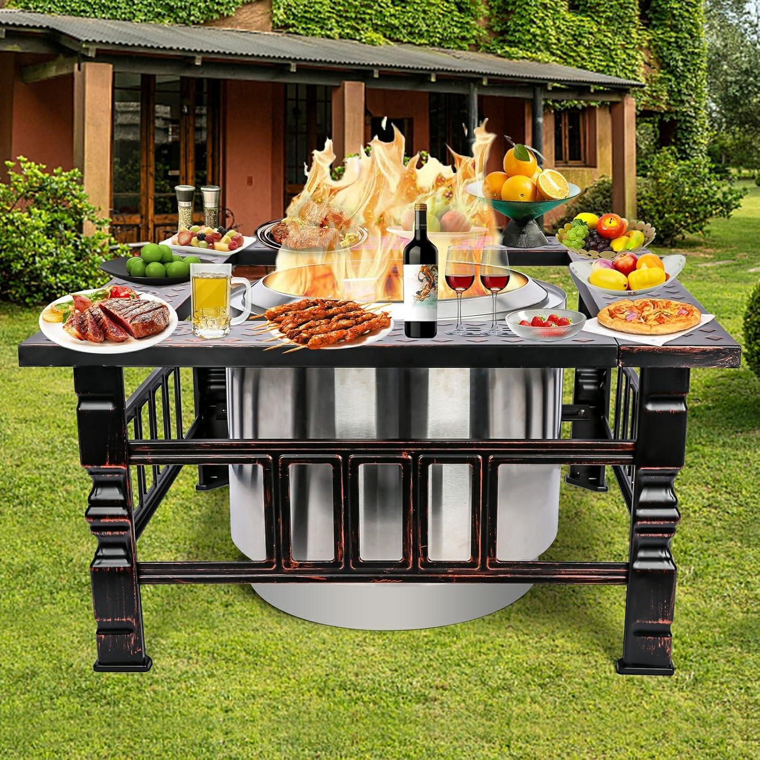 imageUniflasy Fire Pit Surround Tabletop for Solo Stove Bonfire and Ranger Wood Burning PowderCoated Steel Surround Tabletop Large Space Fire Pit Stand Outdoor Wood Burning Solo Stove Accessories32 x 32 x 18