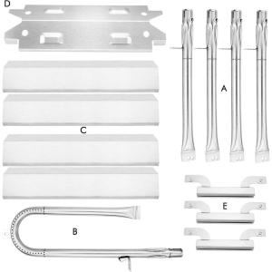 Uniflasy Grill Replacement Parts Kit for Brinkman 810-3660-S, 810-3661-F, Includes Grill Burner Tube Pipe, Heat Plate Shield/Heat Tent/Burner Cover/Flame Tamer, Crossover Channel Tube