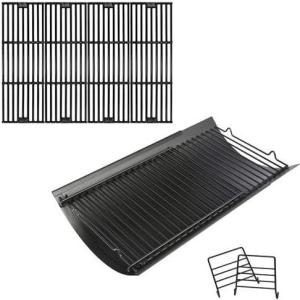 Uniflasy 23.62″ to 35.43″ Adjustable Ash Pan/Drip Pan and 19 3/4 x 6 3/4 Inches Cooking Grid Grates for Chargriller 2123 2222 Charcoal Grill, with 2pcs Fire Grate Hanger