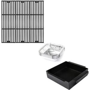 Uniflasy Grill Cooking Grates and Grease Cup/Drip Catcher Pan for Chargriller 5050 3001 3072 4001 4208 5650 5072, for Char-Griller 5050 Gas Barbecue Grill, with 15-Pack Disposable Foil Pans