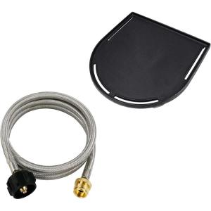 Uniflasy Cast Iron Half Grill Cooking Griddle 1lb to 20lb Propane Hose Adapter, Durable Stainless Braided Camp Propane Tank Connects Hose for Coleman RoadTrip Swaptop Grills LX LXE LXX