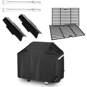 Uniflasy Grill Replacement Parts Kit for Dyna-Glo DGF350CSP DGF350CSP-D 2-Burner Open Cart Propane Gas Grill Cast Iron Cooking Grates and Heat Plate Shield and Grill Burner and 55 inch Grill Cover