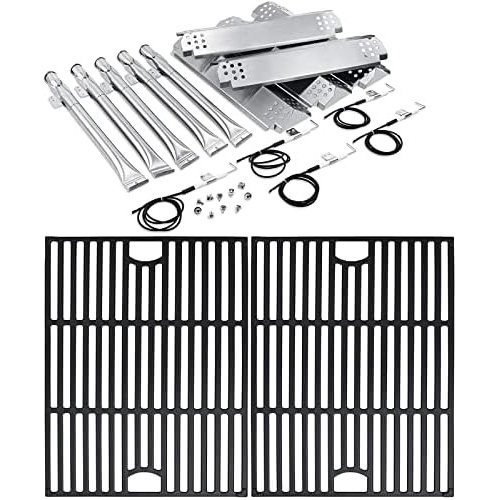 image:imageUniflasy Stainless Steel Pipe Burner Tube Heat Shield Tent Flame Tamers and 17 Inches Cast Iron Cooking Grate kit Replacement for Nexgrill 4 Burner 7200830H 5 Burner 7200888N 7200888