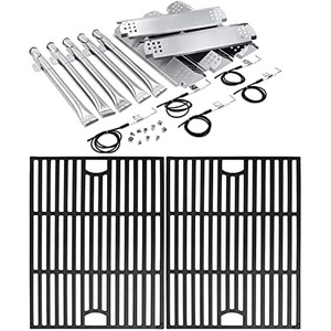 Uniflasy Stainless Steel Pipe Burner Tube, Heat Shield Tent Flame Tamers and 17 Inches Cast Iron Cooking Grate kit Replacement for Nexgrill 4 Burner 720-0830H, 5 Burner 720-0888N, 720-0888