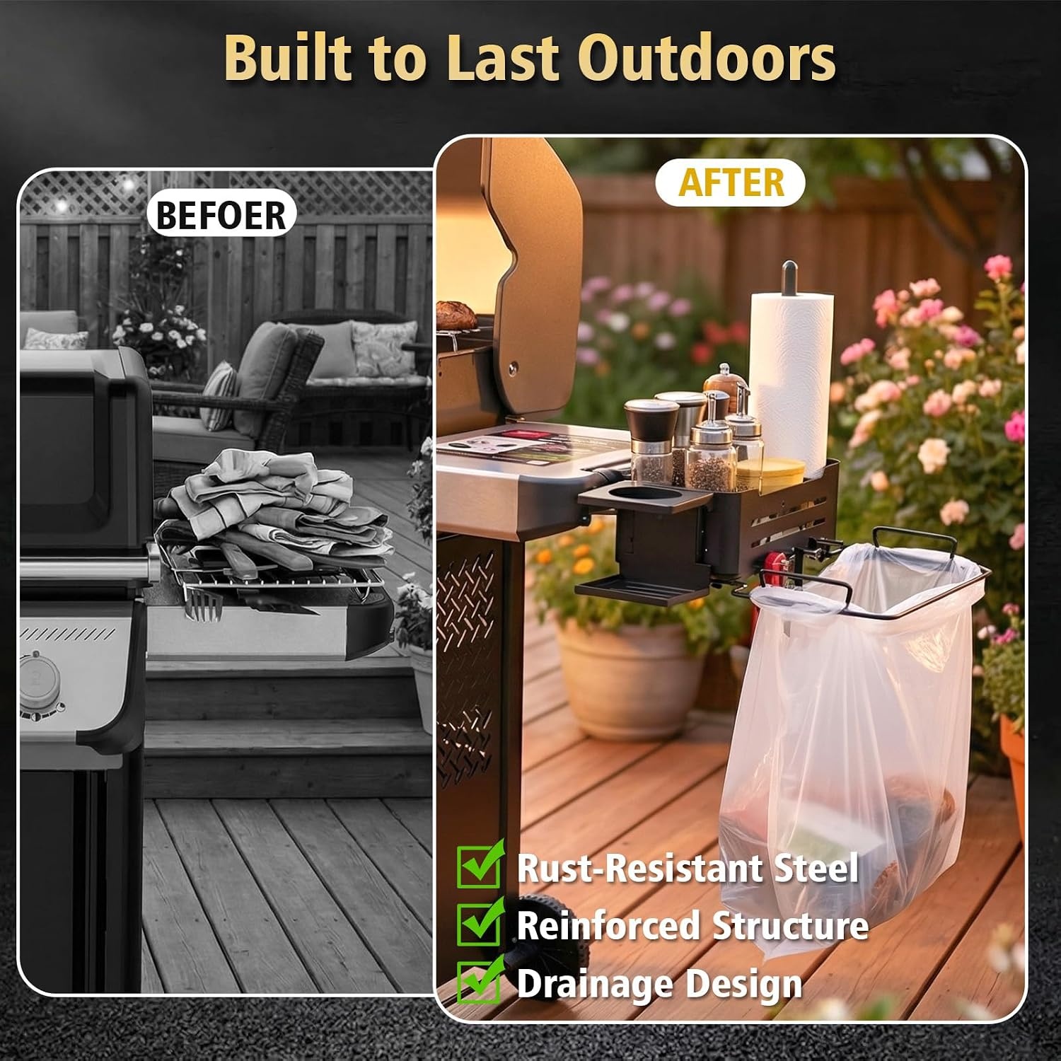 image:imageFolding Side Shelf for Pit Boss Copperhead 1300 PBV4NX 4 Series Smoker 128 x 11 in HeavyDuty Steel Prep Table with 3 Tool Hooks Foldable Design for Extra Workspace and Easy Storage186 x 161 FOR WB Works Grill Organizer Kit