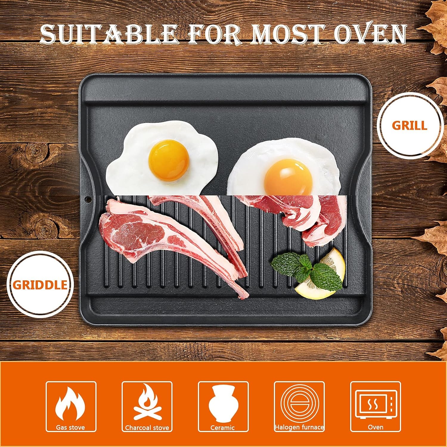image:imagePreseasoned Cast Iron Griddle for Gas Grill Flat Top Griddle 25 x 16 Inch16 x 14 x 15