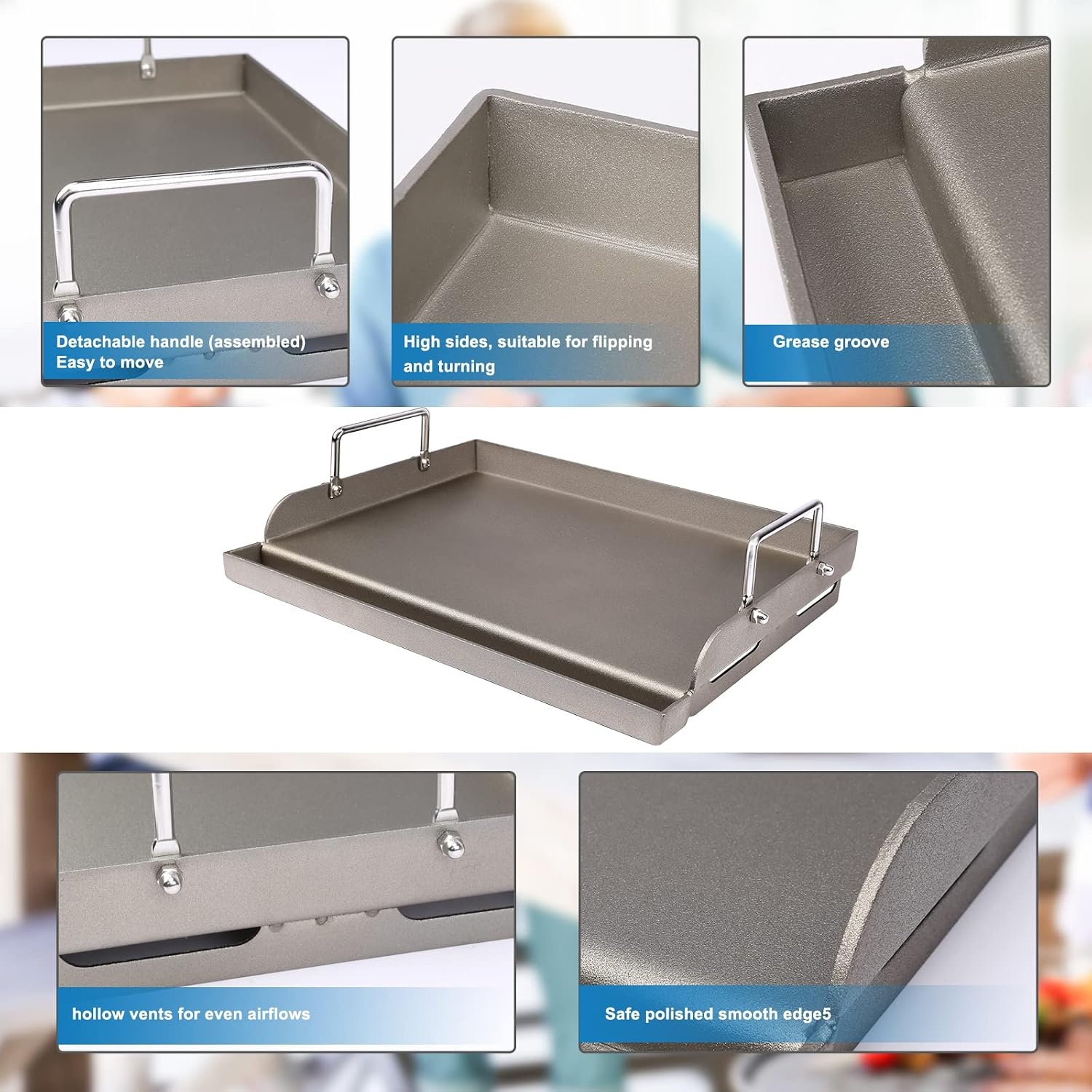 image:imagePreseasoned Cast Iron Griddle for Gas Grill Flat Top Griddle 25 x 16 Inch17 x 13 x 4