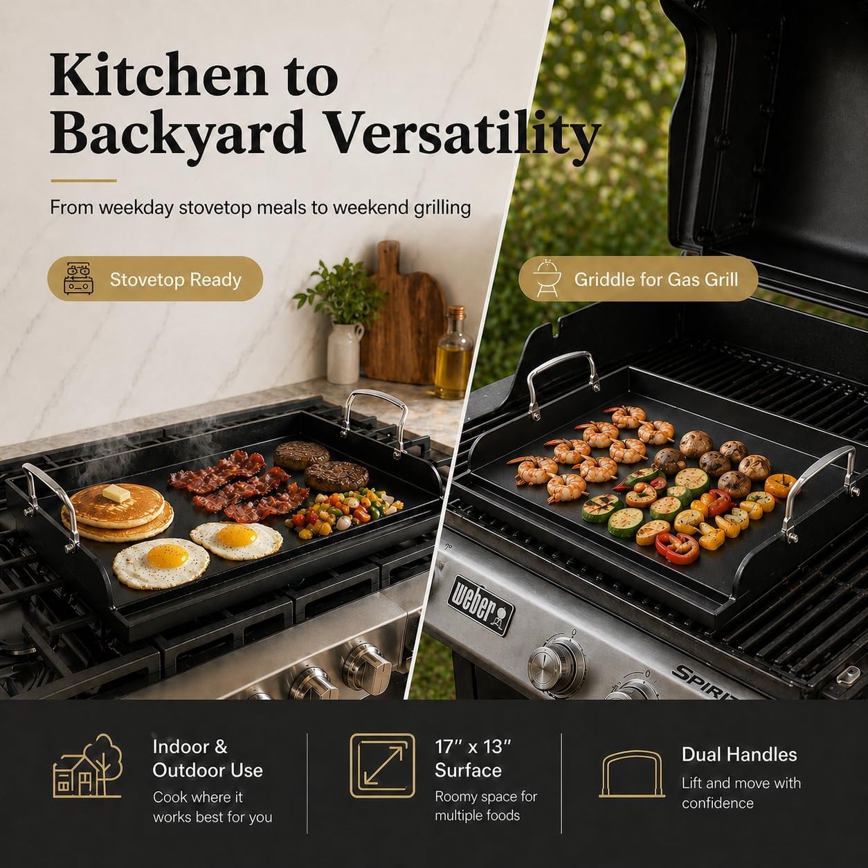 image:imagePreseasoned Cast Iron Griddle for Gas Grill Flat Top Griddle 25 x 16 Inch17 x 13 x 5