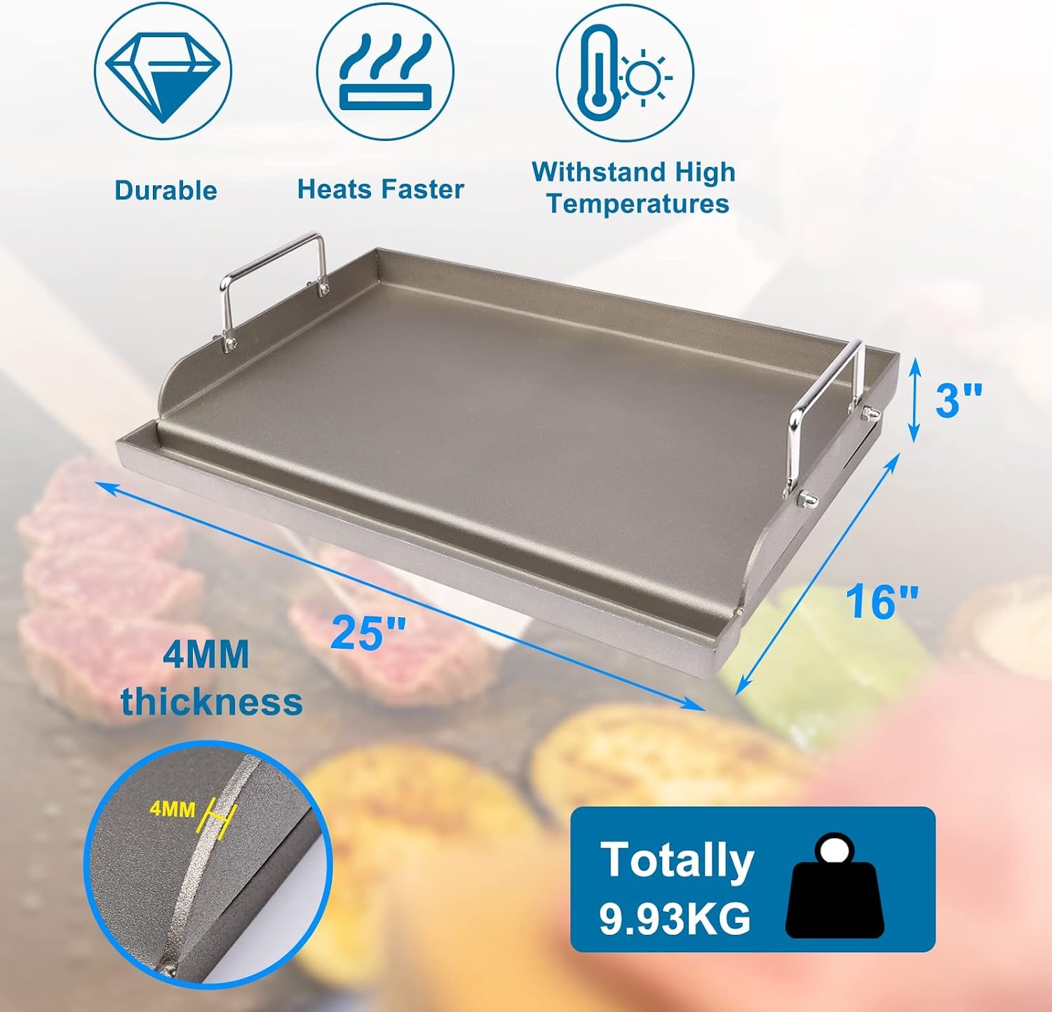 image:imagePreseasoned Cast Iron Griddle for Gas Grill Flat Top Griddle 25 x 16 Inch25 x 16 x 32