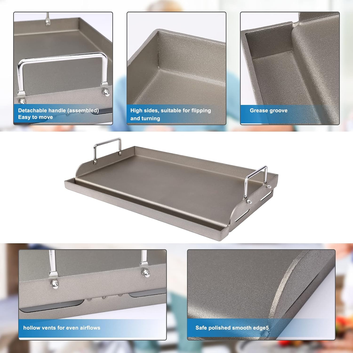 image:imagePreseasoned Cast Iron Griddle for Gas Grill Flat Top Griddle 25 x 16 Inch25 x 16 x 32