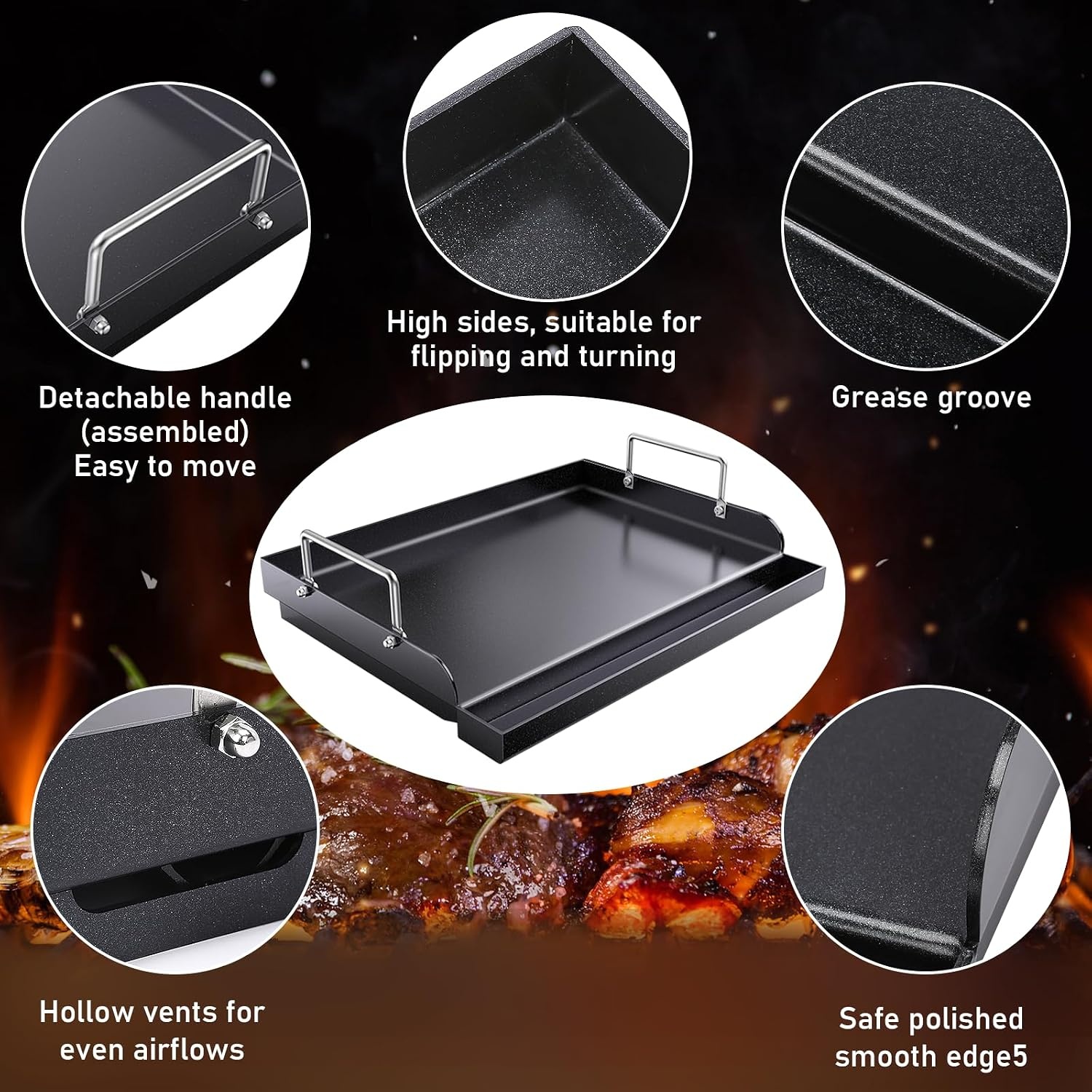 image:imagePreseasoned Cast Iron Griddle for Gas Grill Flat Top Griddle 25 x 16 Inch25 x 16 x 35